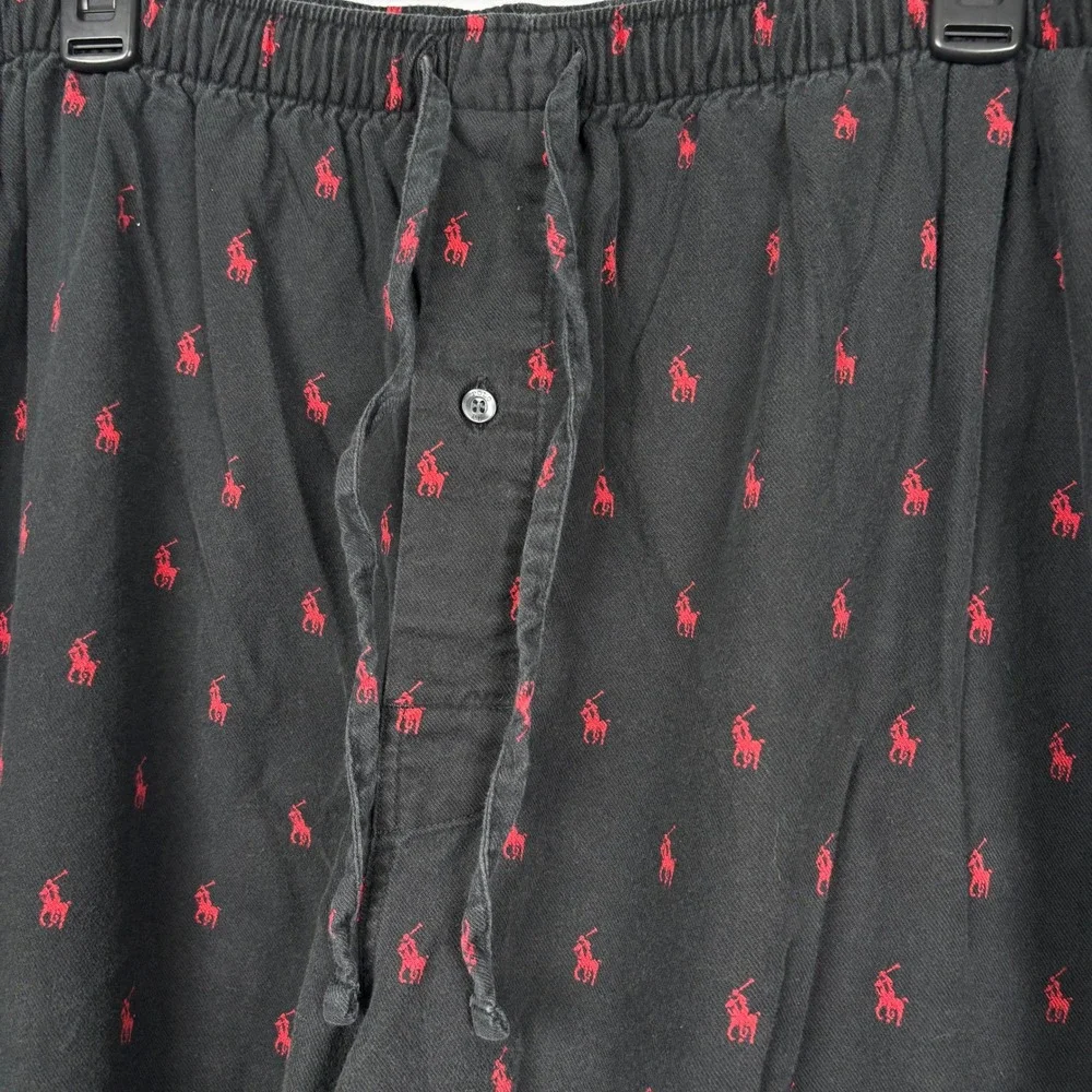 Polo‎ Ralph Lauren Pajama Pants All Over Red Pony XL Black Cotton Lounge Pants